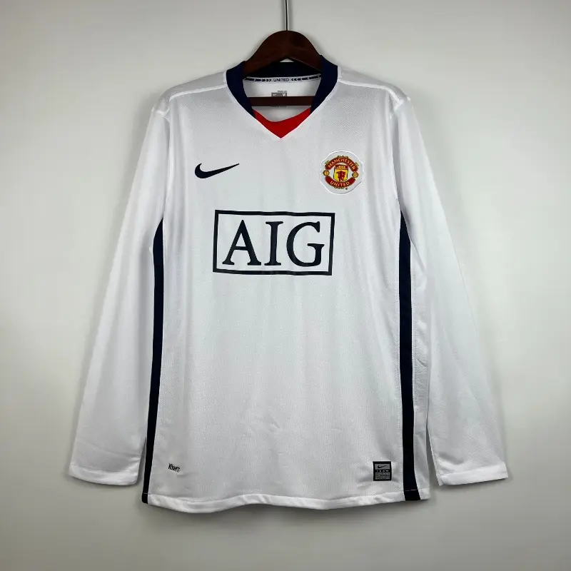 2007-2008 Long Sleeve Manchester United White Soccer retro kit
