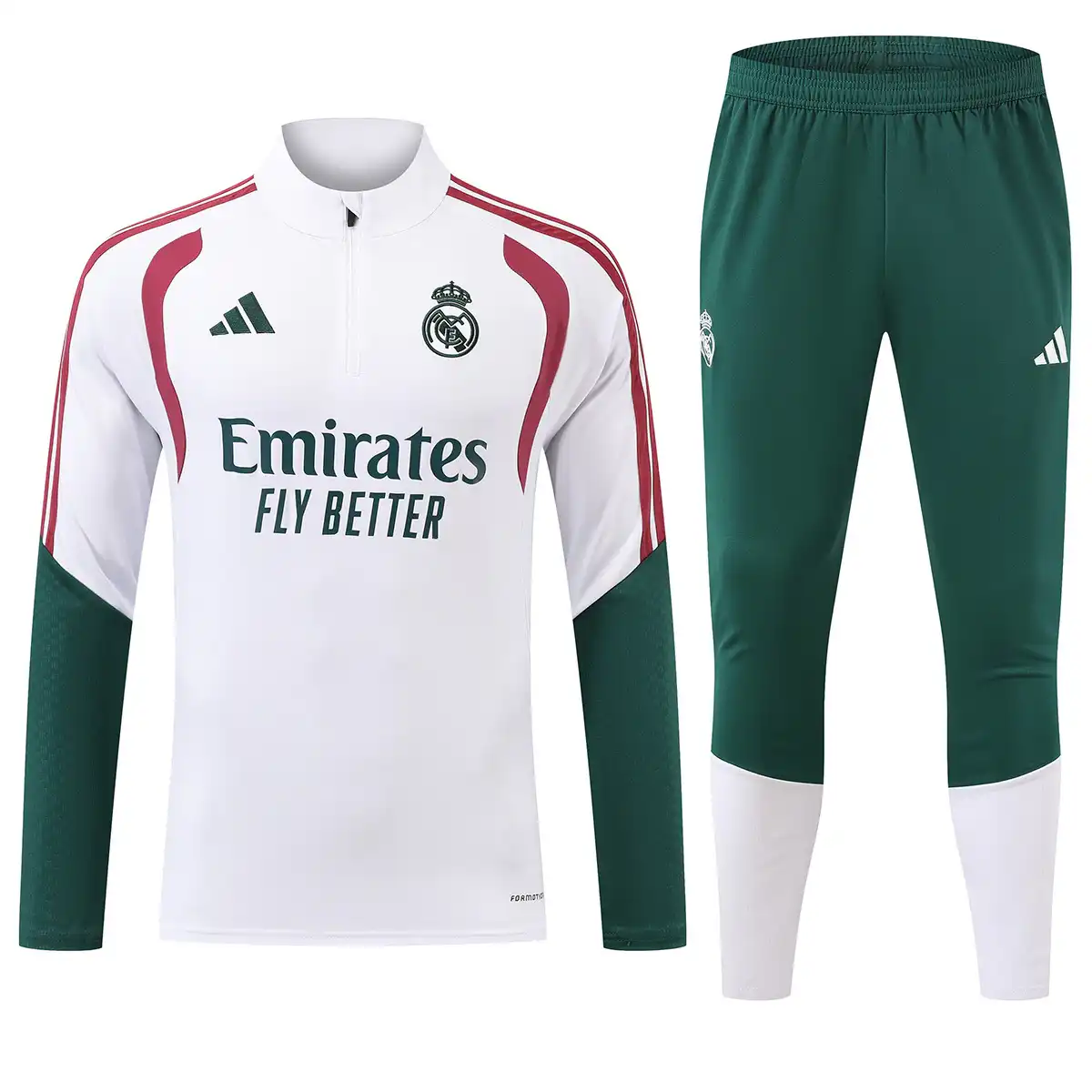 Real Madrid 1/4 Zipper Sweat Kit(Top+Pants) White/Green 2026/27