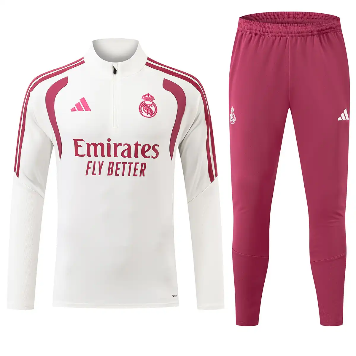 Real Madrid 1/4 Zipper Sweat Kit(Top+Pants) White/Burgundy 2026/27