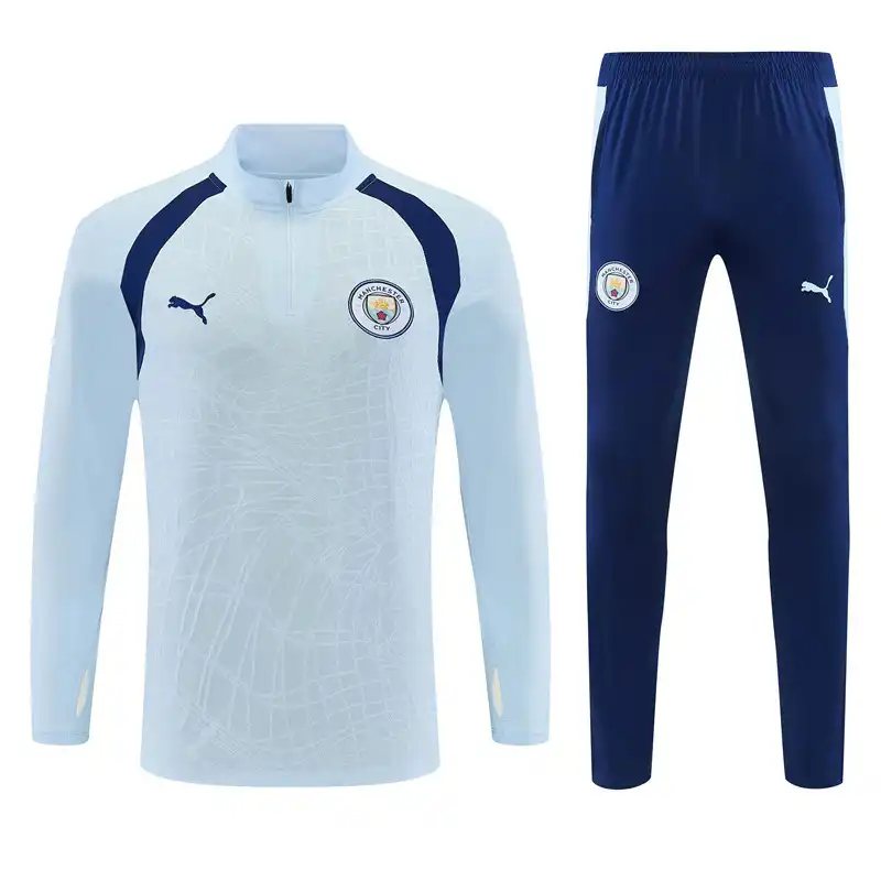 Kids Manchester City 1/4 Zipper Sweat Kit(Top+Pants) Sky Blue/Navy 2026/27